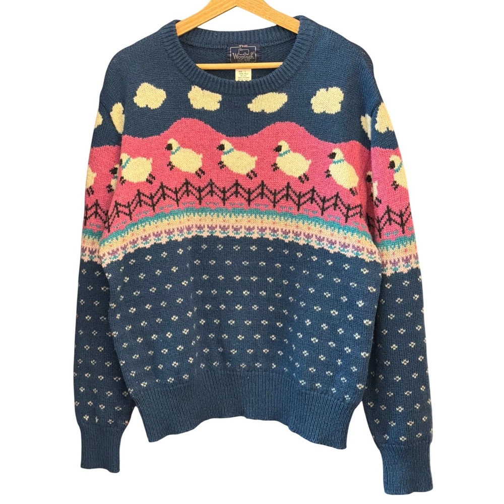 90s Woolrich Sheep Sweater Cottagecore Whimsical Grandmacore Novelty Knit L